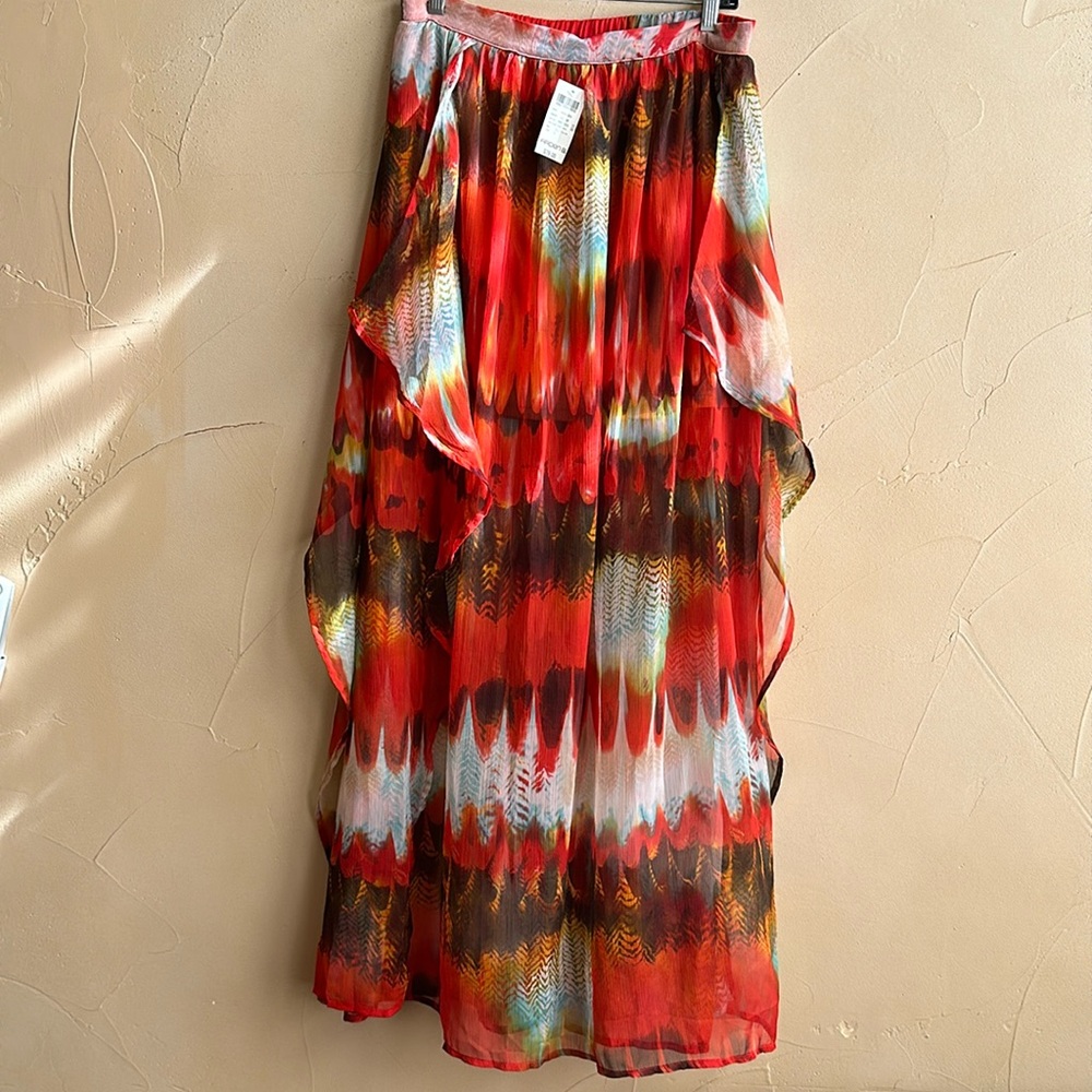 Arden B Feather Print Ruffle Maxi Skirt